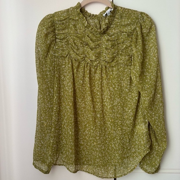 Maison D’Amelie Tops - Maison d’Amelie Paris Green Floral Metallic Blouse Medium Romantic